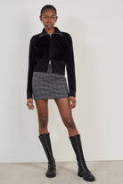 Black fuzzy mock neck zip cardigan_3