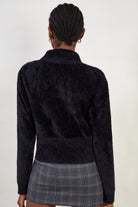 Black fuzzy mock neck zip cardigan_2
