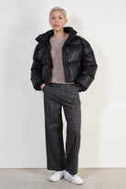 Black vegan leather puffer jacket_5