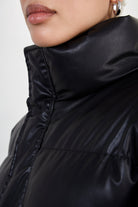 Black vegan leather puffer jacket_3
