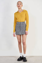 Black houndstooth check wool blend skirt_2