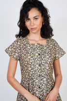 Black lilac and yellow floral print button front dress_3