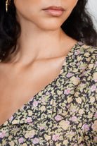 Black lilac and yellow floral print button front dress_4