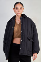 Black lined quilt corduroy collar coat_2