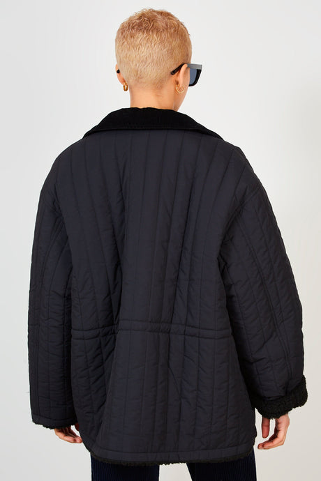 Black lined quilted corduroy collar coat