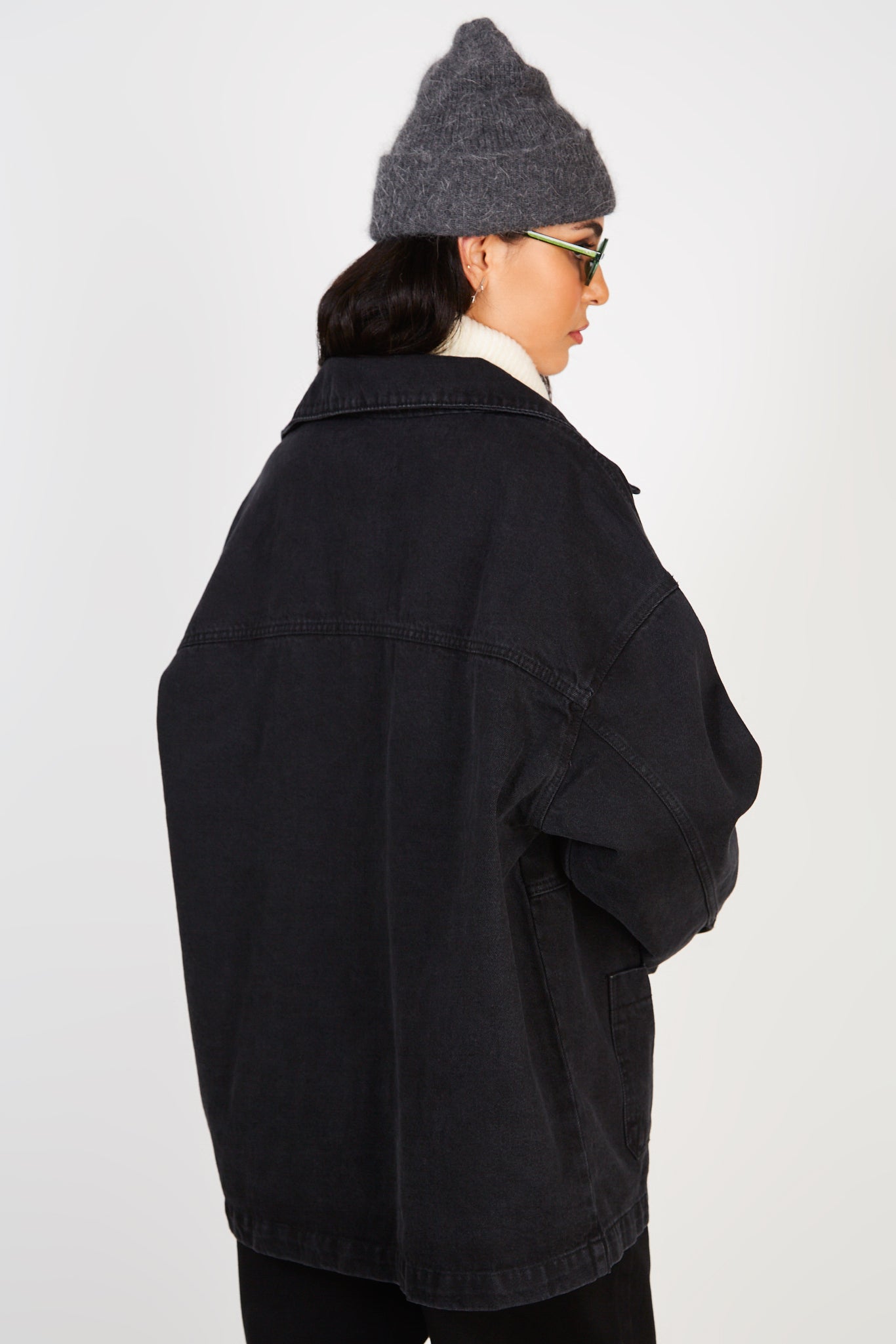 Black oversized pocket front denim jacket