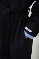 Black pure wool handmade belted shawl coat_6