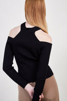Black ribbed halter neck knit top_2