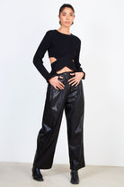 Black ribbed slit back knit top_3