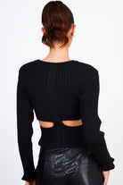 Black ribbed slit back knit top_2