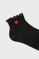 Black ruffle trim heart ankle socks_3