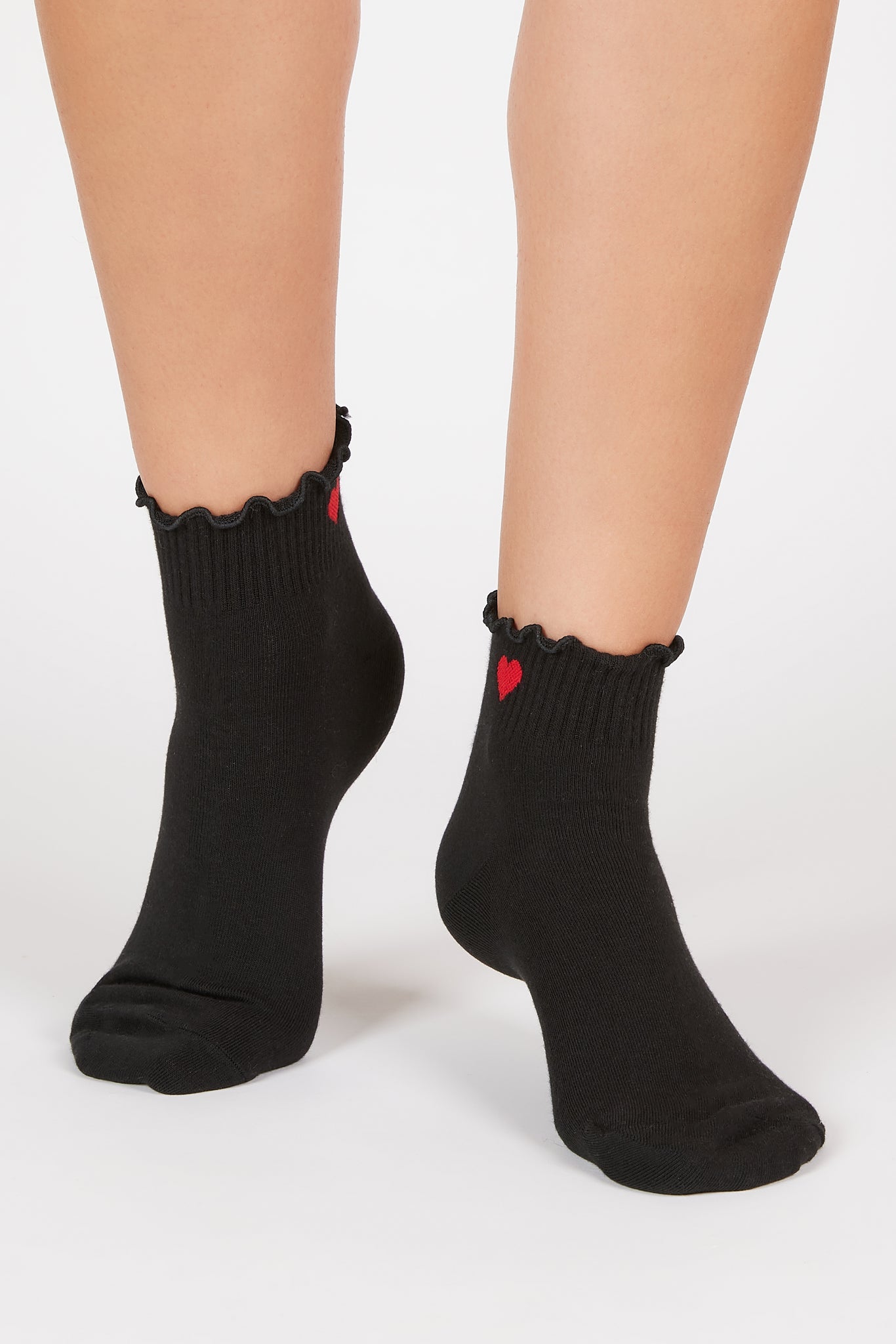 Black ruffle trim heart ankle socks_4