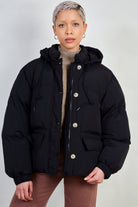 Black short hooded puffer jacket_5