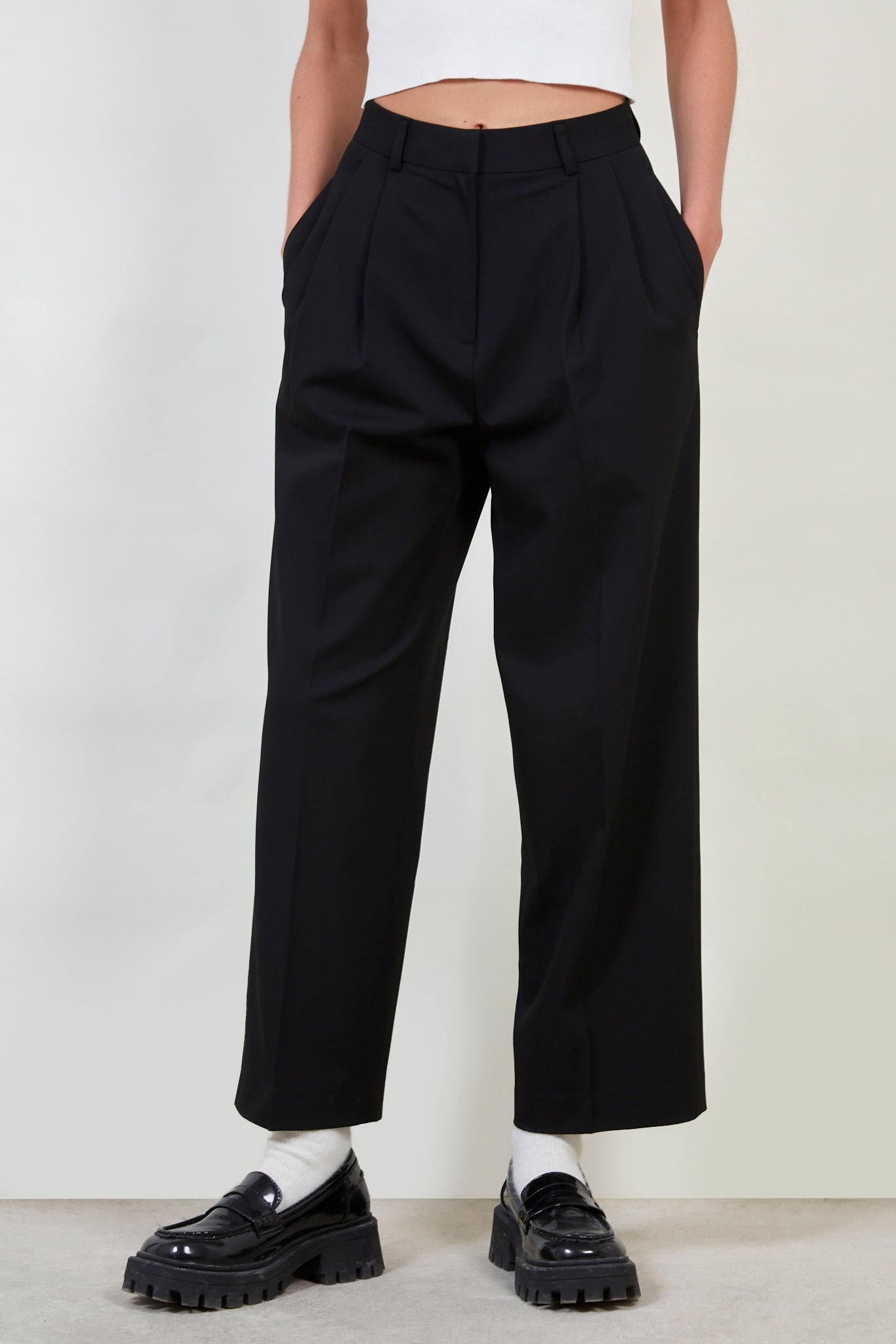 Black tailored suit trousers