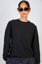 Black textured bubble long sleeved top_1