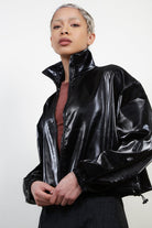 Black vegan leather puffer jacket_4