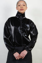 Black vegan leather puffer jacket_3