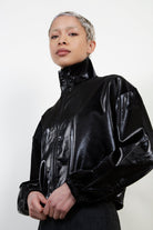 Black vegan leather puffer jacket_2