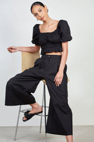 Black wide leg pleated trousers_5