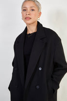 Black wool blend double breast tailored coat_2