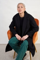 Black wool blend double breast tailored coat_6