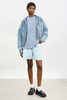 Blue and brown horizontal stripe long sleeve tee_4