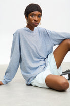 Blue and brown horizontal stripe long sleeve tee_5