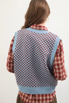 Blue and brown intarsia dots sweater vest_2
