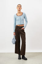 Blue and brown tiny striped long sleeve top_4