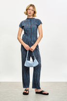 Blue and grey micro ribbed pleated top_4