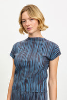 Blue and grey micro ribbed pleated top_1