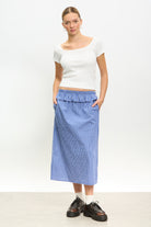 Blue and ivory plaid frill waist skirt_4