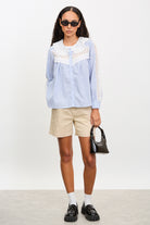 Blue and ivory striped eyelet collar blouse_4