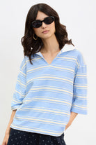 Blue and ivory striped short sleeved rugby shirt_1