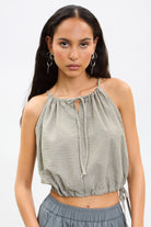 Khaki and ivory vertical thin strap side cinch tank_1