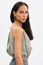 Khaki and ivory vertical thin strap side cinch tank_2