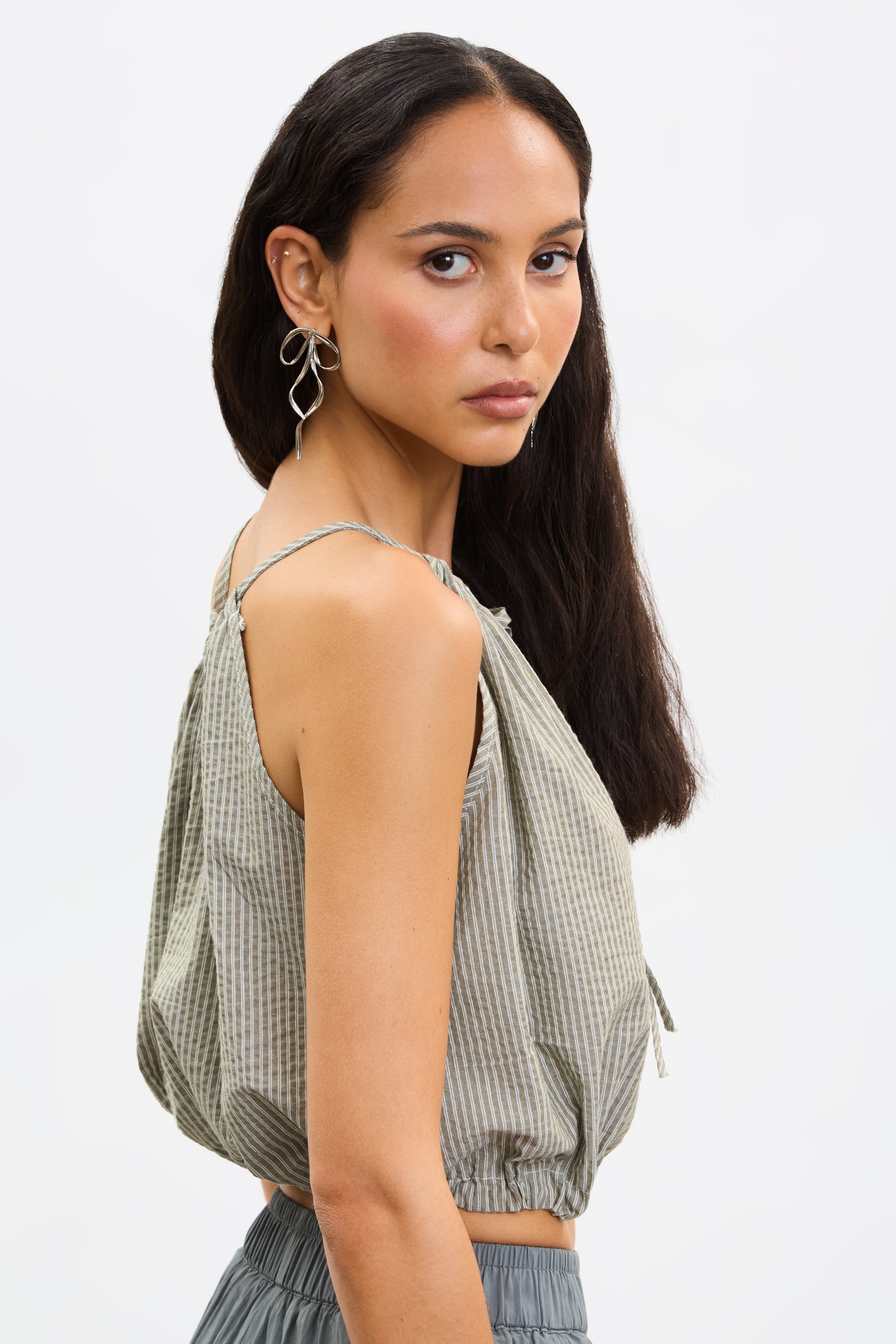 Khaki and ivory vertical thin strap side cinch tank_2