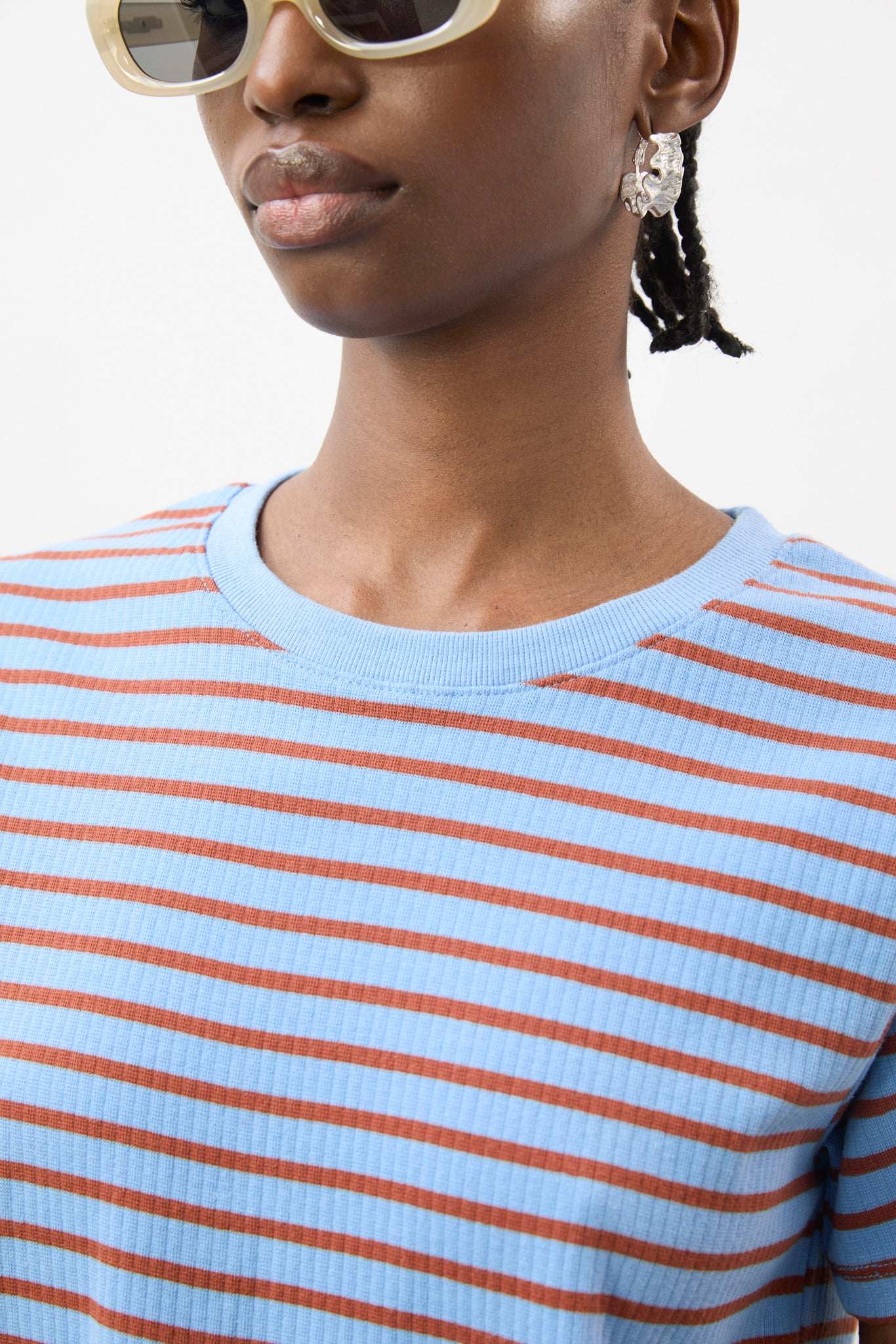 Blue and orange striped short sleeve t-shirt_3
