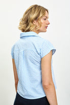 Blue and white gingham short sleeve shirt_2
