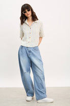 Bright blue and ivory double stripe short sleeve shirt_4