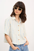 Bright blue and ivory double stripe short sleeve shirt_1