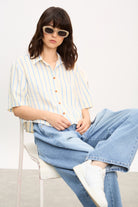 Bright blue and ivory double stripe short sleeve shirt_5
