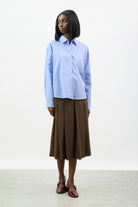 Blue and white pinstriped loose fit shirt_4