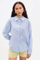 Blue and white striped open tie back shirt_2