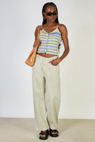 Blue and yellow abstract striped tie strap tank_4