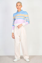 Blue beige and purple striped polo knit top_5