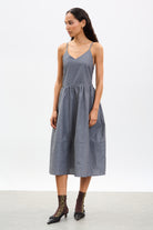 Black chambray polka dot strappy dress_1