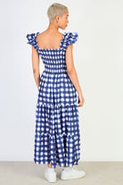 Blue checked ruched bodice tiered dress_2