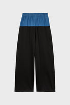 Blue denim and black jersey trousers_2