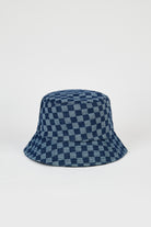 Blue denim contrast checks bucket hat_1